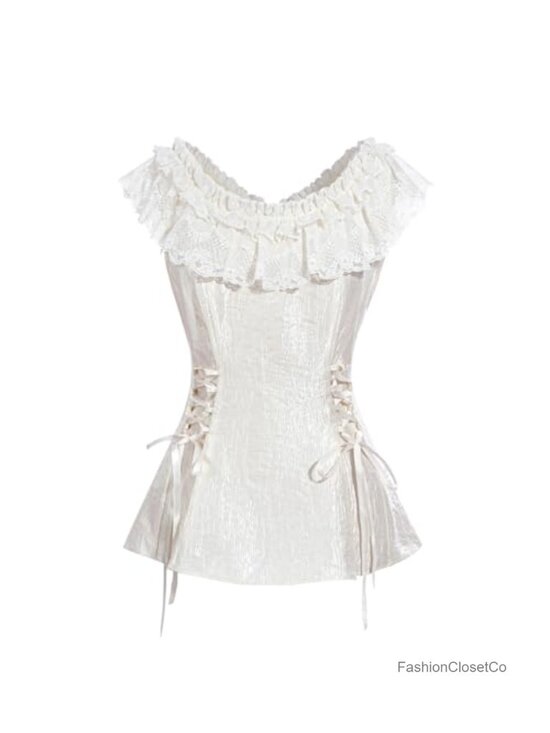 Tops - Victorian Blouse Women Lace Up Edwardian Medieval Renaissance Pirate Top